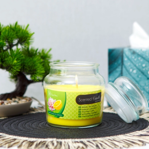 Vela perfumada de limón dulce y peonía con tapa, 310 g