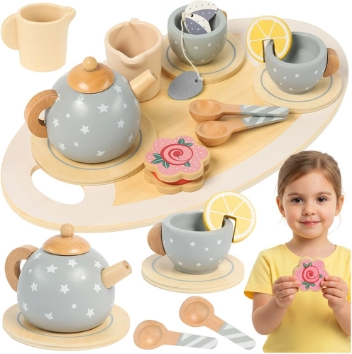 Juego de té de madera para niños gris Kruzzel