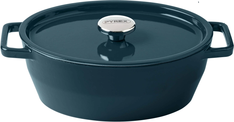 Cazuela de hierro fundido Pyrex con tapa 29 cm, 4 l, verde oscuro