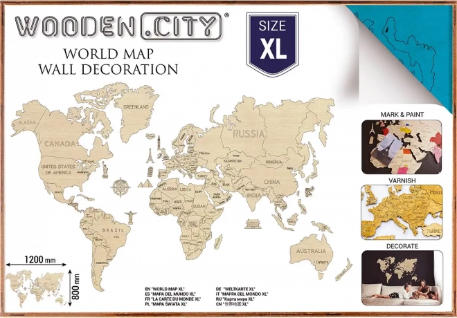WOODEN CITY mapa del mundo 3D de madera para pared XL – Azul