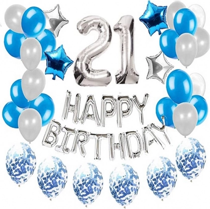 Set de globos para el 21.º cumpleaños - plateados y azules