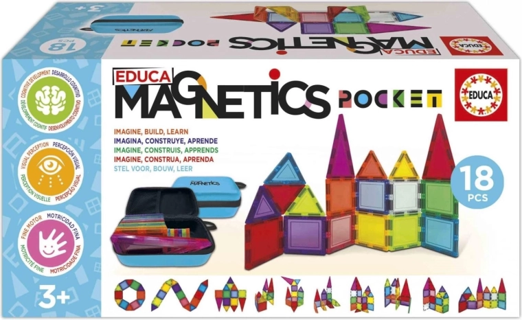 Educa juego de construcción magnético Magnetics en estuche, 18 piezas