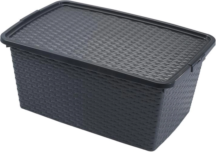 Caja de almacenamiento de plástico Heidrun con tapa estilo ratán 40 l