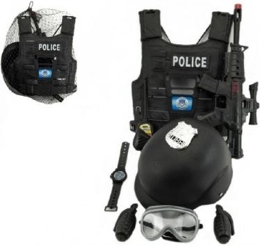 Set de policía – pistola y casco con accesorios, plástico 38 cm