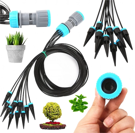 Sistema automático de riego por goteo para jardín y macetas