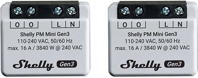 Shelly PM Mini Gen3 – set de 2 medidores de consumo, Wi‑Fi/Bluetooth
