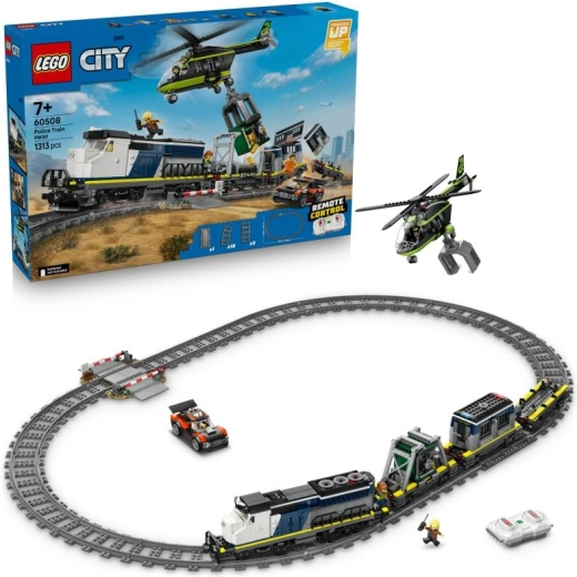 LEGO City Robo en el tren de policía – tren teledirigido con helicóptero y minifiguras