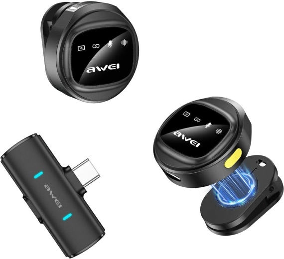Micrófono inalámbrico de solapa AWEI MK3 Duo negro
