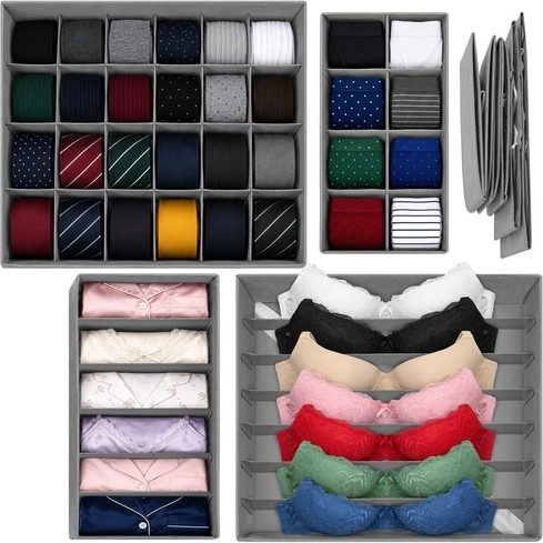 Ruhhy organizador para ropa interior para cajón – set de 4 uds., gris, 45 compartimentos