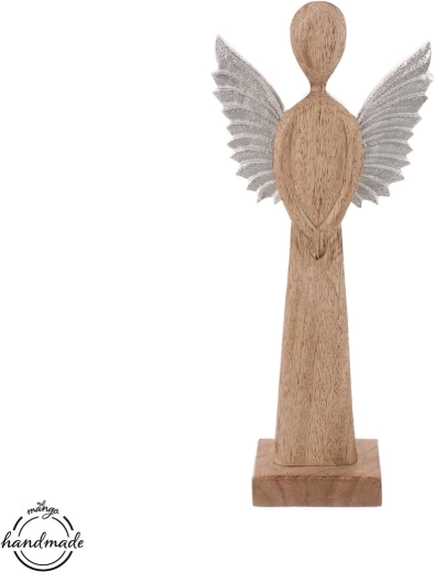 Ángel decorativo de madera de mango con alas de metal 32 cm