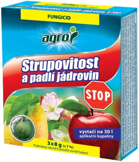 STOP contra la sarna y el oídio de los frutales de pepita 3×8 g – fungicida sistémico