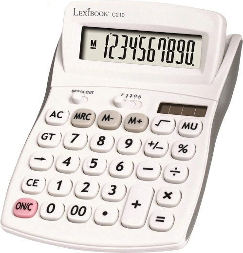 Calculadora de sobremesa de 10 dígitos con pantalla abatible y alimentación dual