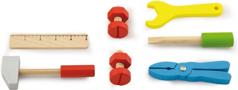 Herramientas de madera de colores para jugar a reparar
