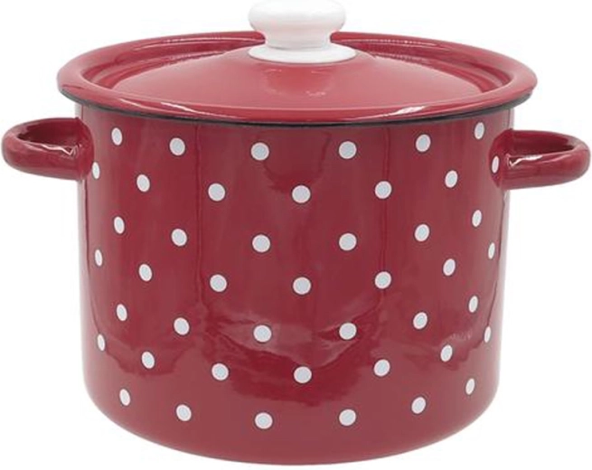 Olla esmaltada con tapa 3 l roja con lunares blancos