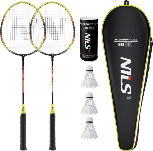 Juego de raquetas de bádminton Nils NRZ204-1 (2 uds) con funda y volantes de pluma