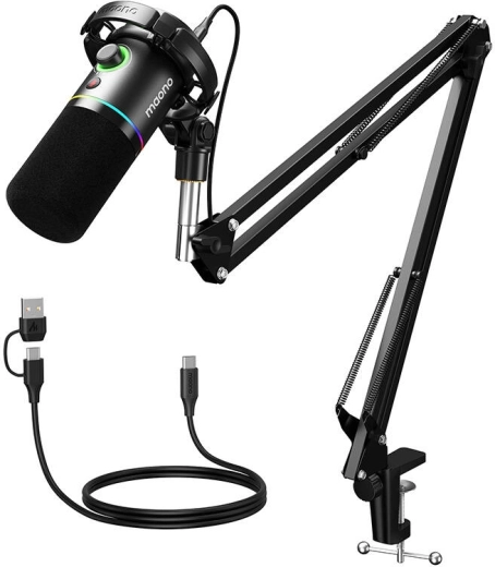 Micrófono dinámico USB/XLR Maono PD200XS con iluminación RGB – negro