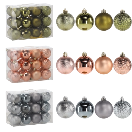 Set de bolas navideñas de 6 cm, 24 uds – oliva, cobre y grafito, adornos de plástico irrompibles