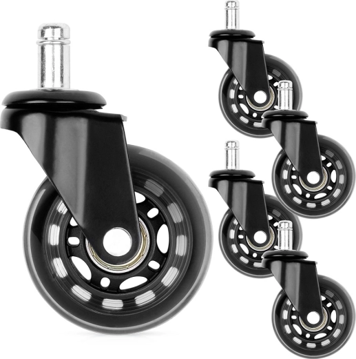 Ruedas de caucho para silla de oficina 63 mm, perno 10 mm, 5 uds
