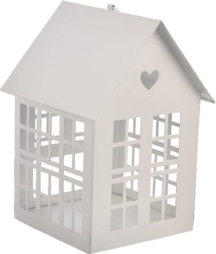 Casita metálica blanca para vela 20 cm