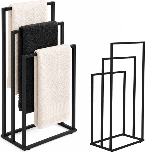 ModernHome soporte metálico para toallas de pie con 3 barras, negro