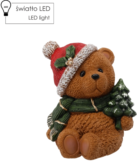 Figura navideña de osito con árbol de Navidad LED de 27 × 25 × 29 cm
