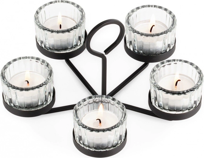 Candelabro metálico para 5 velas de té con vasos de vidrio, negro 21 × 21 × 12 cm