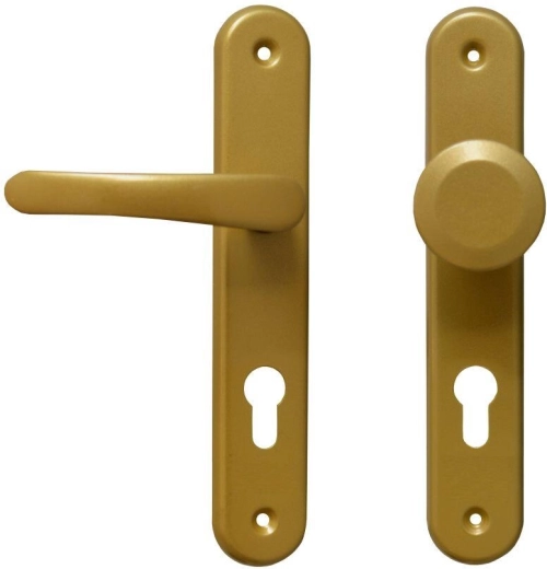 Herraje para puerta MICHAELA: manilla + pomo fijo, dorado, para cilindro 72 mm