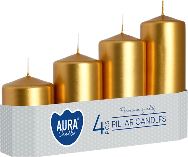 Velas de Adviento escalonadas metálicas doradas brillantes - 4 unidades