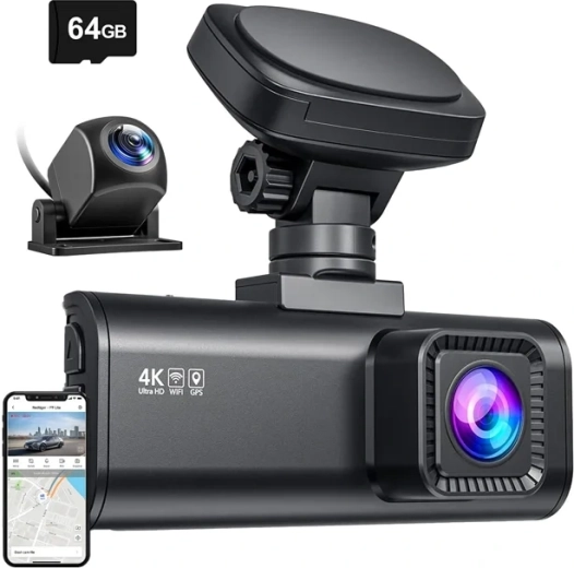 Cámara para salpicadero REDTIGER F7N 4K con Wi‑Fi y cámara trasera
