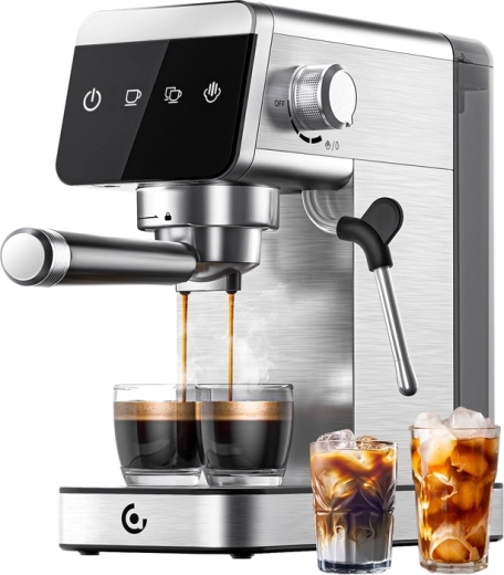 Cafetera espresso de palanca Amzchef con portafiltro 20 bar, 1350 W, plateada