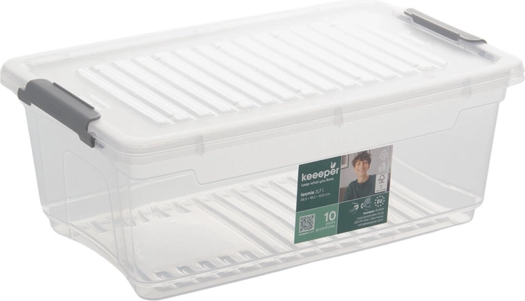 Caja de almacenamiento de plástico con tapa y clips 3,7 l