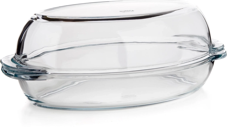Fuente de horno ovalada de vidrio con tapa 4,6 l (2,8 + 1,8 l), 34 × 19,6 cm