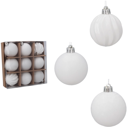 Set de bolas navideñas blancas de 6 cm – 9 uds