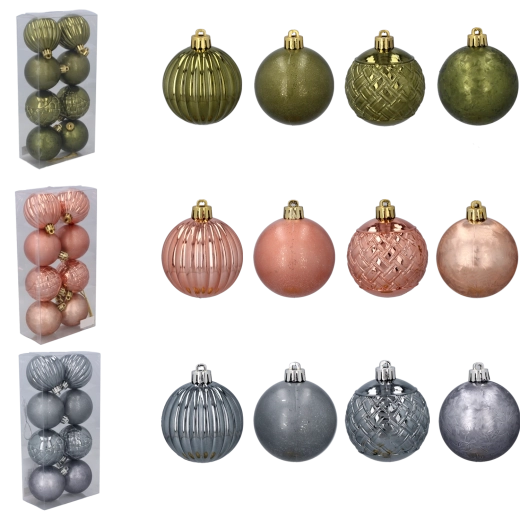 Set de bolas navideñas de 6 cm – tonos oliva, cobre y grafito, 8 uds.