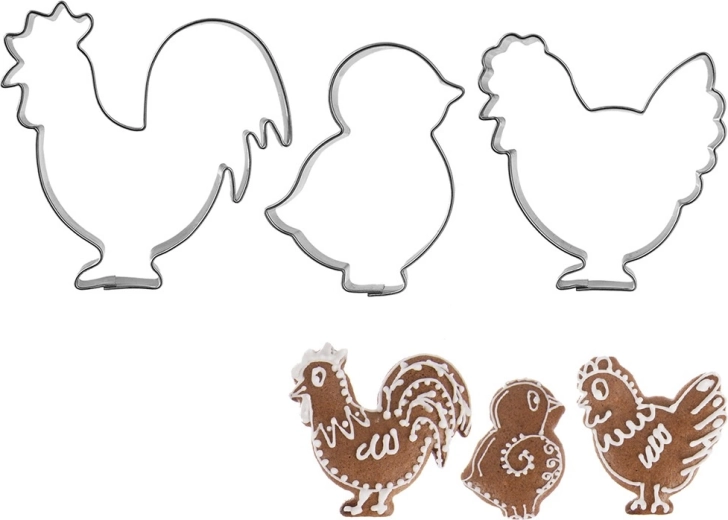 Juego de cortadores de galletas gallo, gallina y pollito – 3 uds