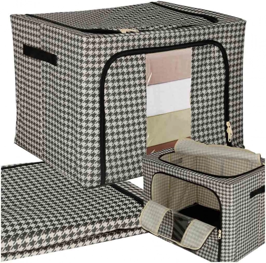 Caja textil de almacenamiento con estantería y ventanilla, blanco y negro – 100 l