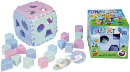 Juego infantil con cubo encajable y anillos sonajeros