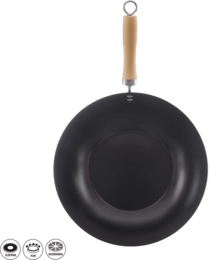 Sartén wok de 30 cm con mango de madera