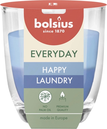 Vela aromática en vaso de vidrio Happy Laundry 24 h, 8 × 7 cm