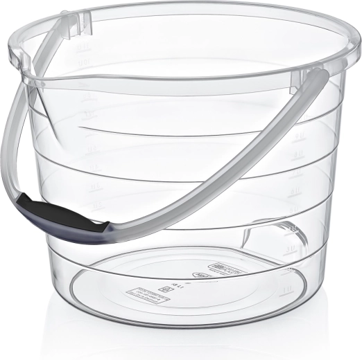 Cubo de plástico transparente de 10 l con escala de medición y pico vertedor