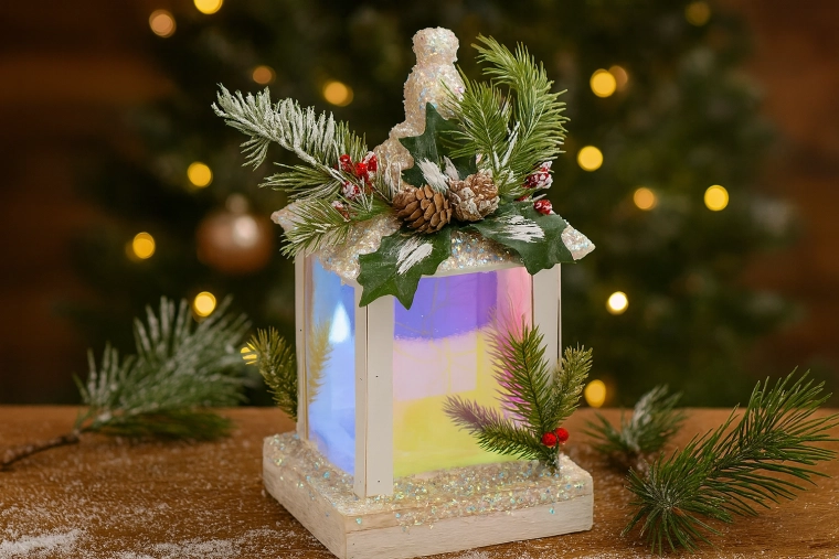 Farol LED navideño blanco 15 × 15 × 32 cm