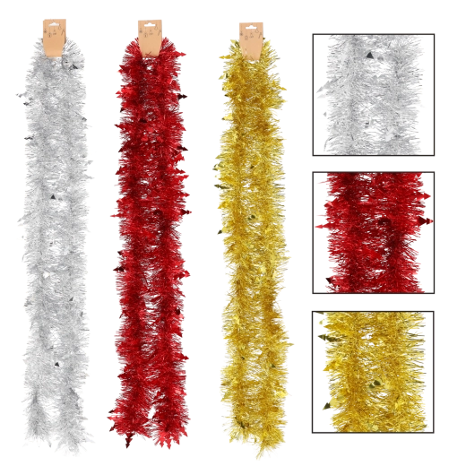 Cadena decorativa navideña 2 m – roja, dorada o plateada