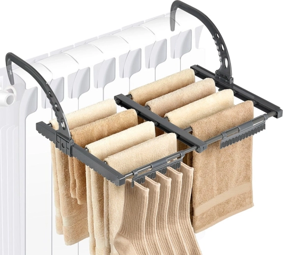 Vilde tendedero extensible para radiador, metal, gris, 32,5–60 × 35 cm