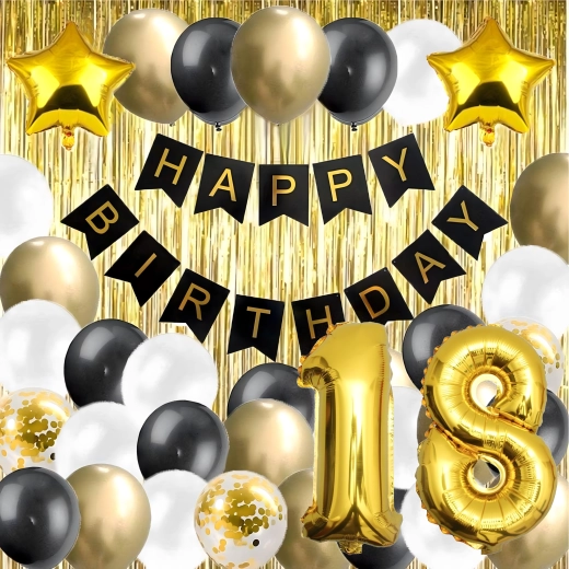 Set de globos para el 18.º cumpleaños negro y dorado XXL