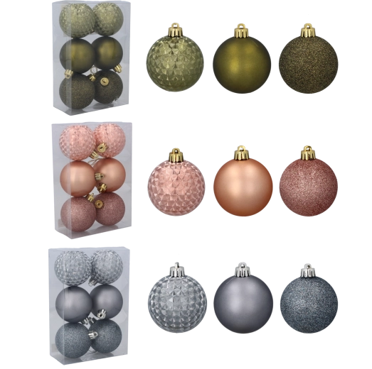 Juego de adornos navideños de 6 cm – oliva, cobre y grafito, plástico, 6 uds.