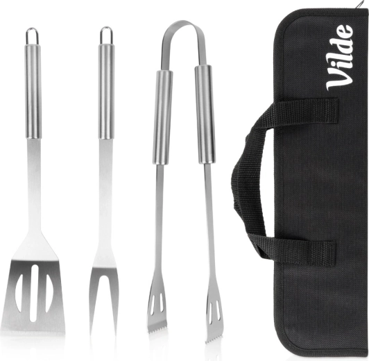 Juego de utensilios para barbacoa Vilde de acero inoxidable con estuche, 3 uds