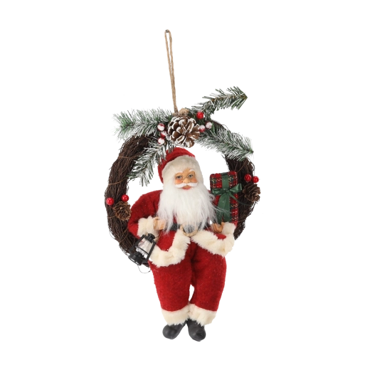 Decoración navideña colgante San Nicolás en corona 30 cm - 1 pieza