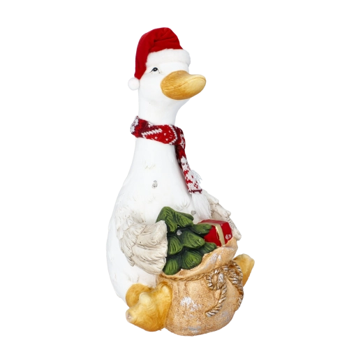 Figura decorativa navideña de oca con saco de regalos con iluminación LED