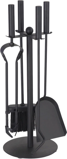 Juego de herramientas para chimenea con soporte 49 cm, acero negro, set de 4 piezas