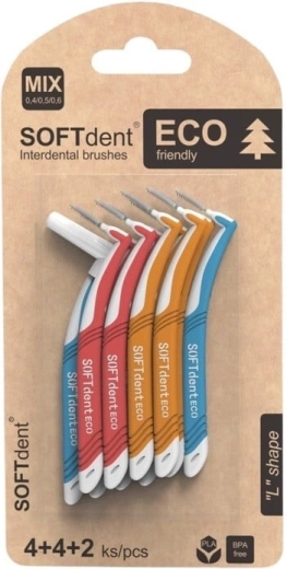 Softdent eco cepillos interdentales curvados mix (4× XS, 4× S, 2× M)